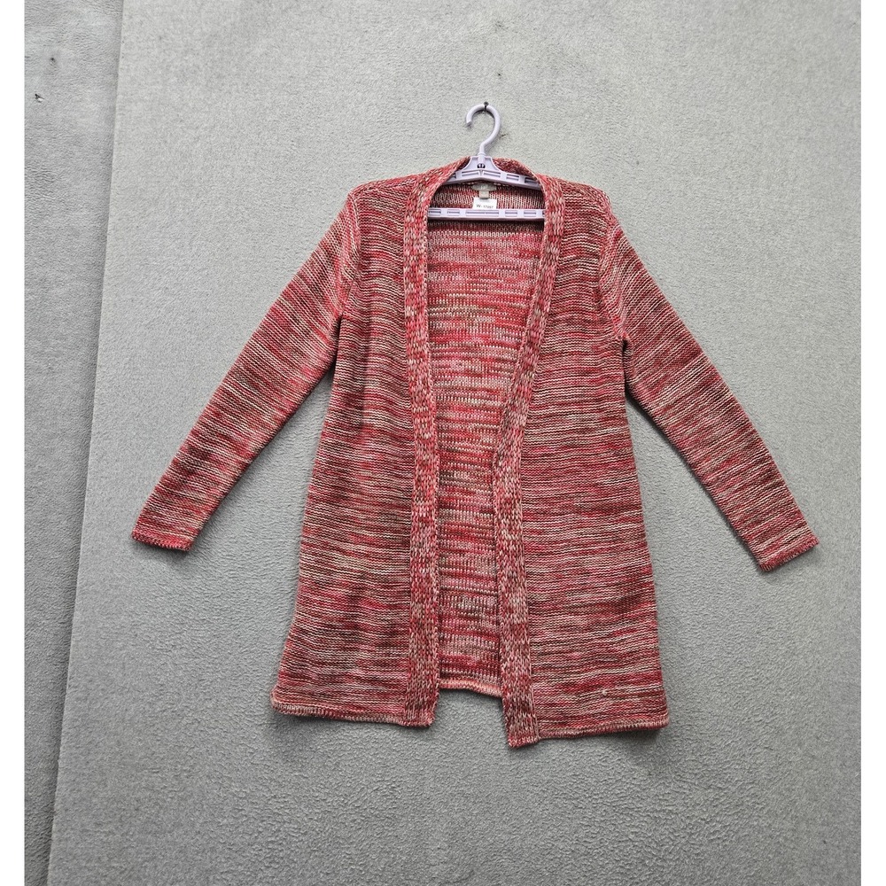 J. Jill Women Sweater S Red Striped Cardigan Open Front Long Sleeve Casual